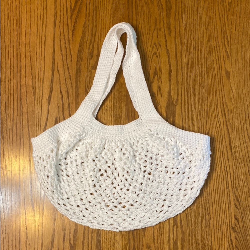 White Crochet Tote with Intricate Openwork Design